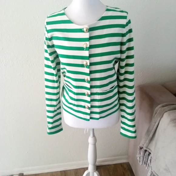 TABLOTS Kelly Green Striped Cotton Cardigan Jacket | XS - Picture 8 of 9